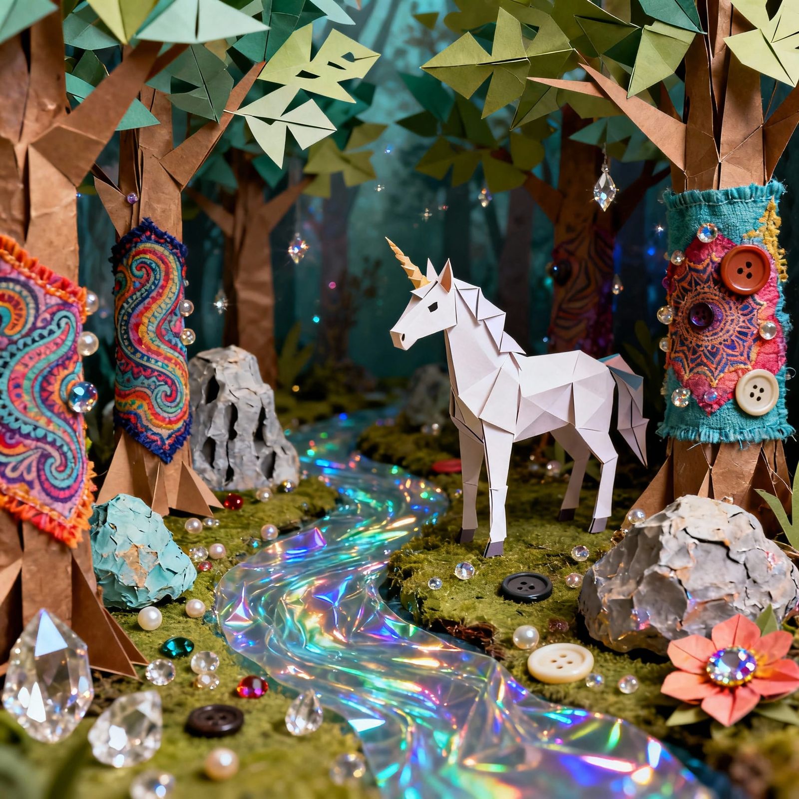 Enchanted Forest Unicorn Diorama with Psychedelic Accents