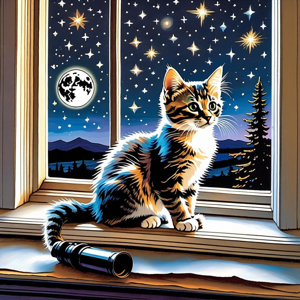 Stellar Whiskers: A Celestial Feline's Odyssey in Vivid Hues...