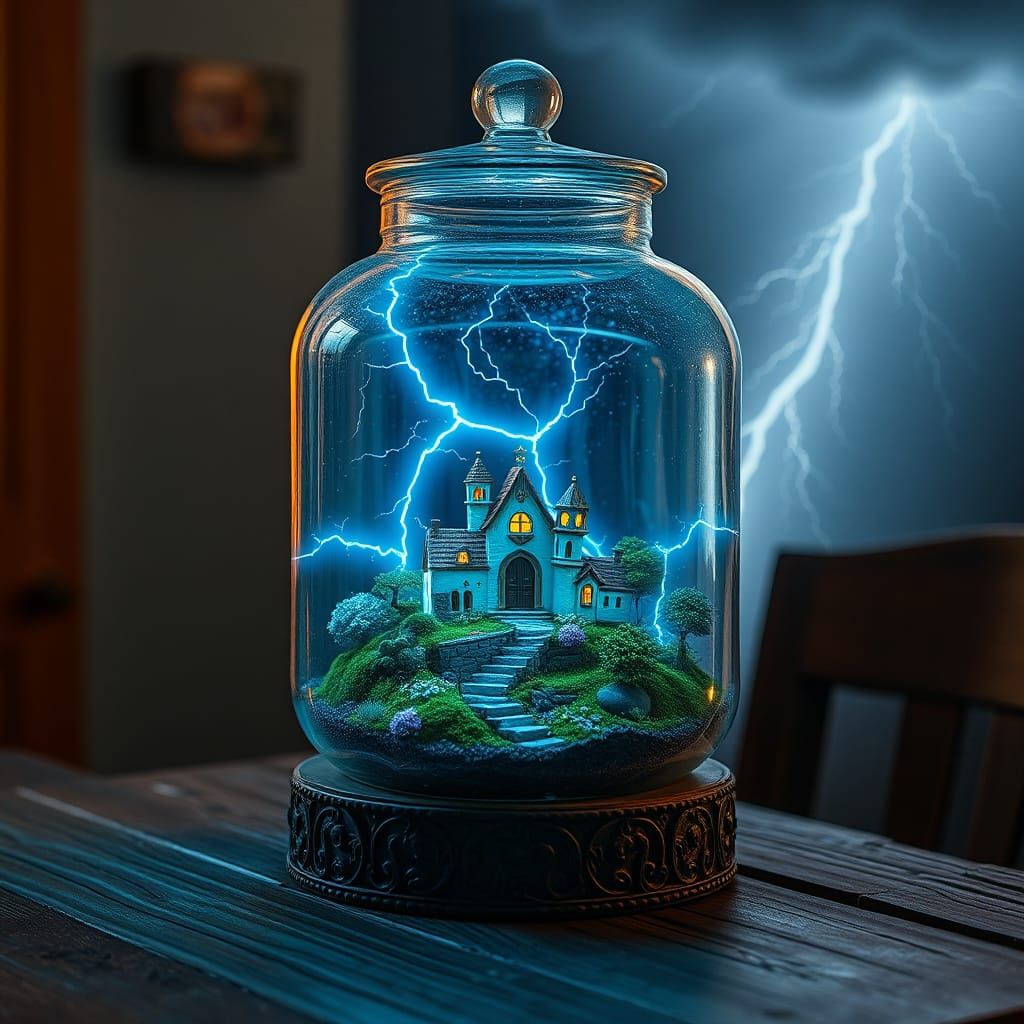 Miniature Fantasy Village in Magical Glass Jar