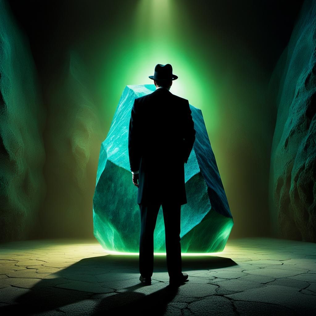 Man and Glowing Stone in Surreal Style