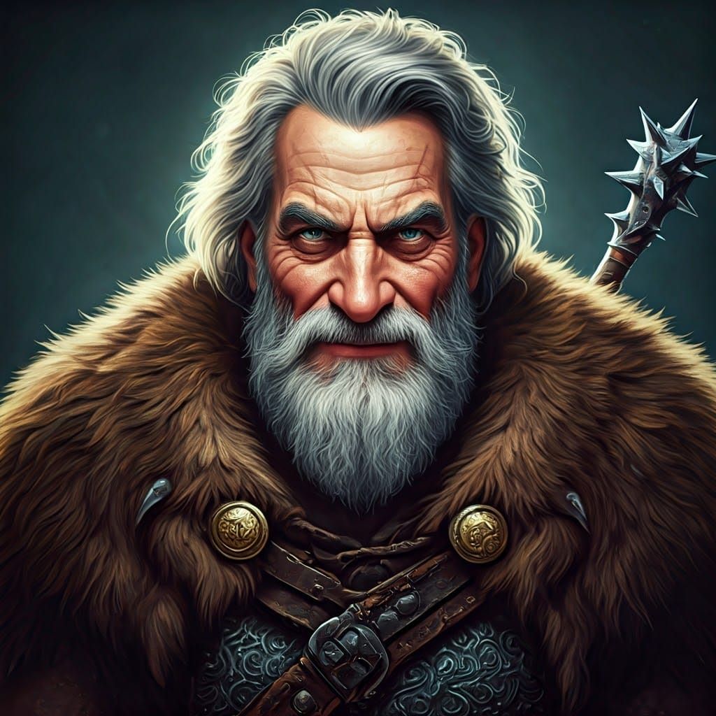 Fantastical Warrior in Chainmail and Bear Fur Cloak