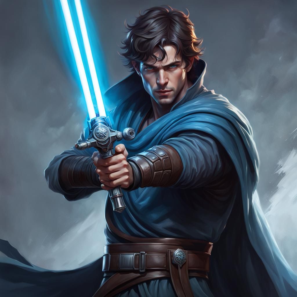 Young Man Wielding Lightsaber: Digital Concept Art