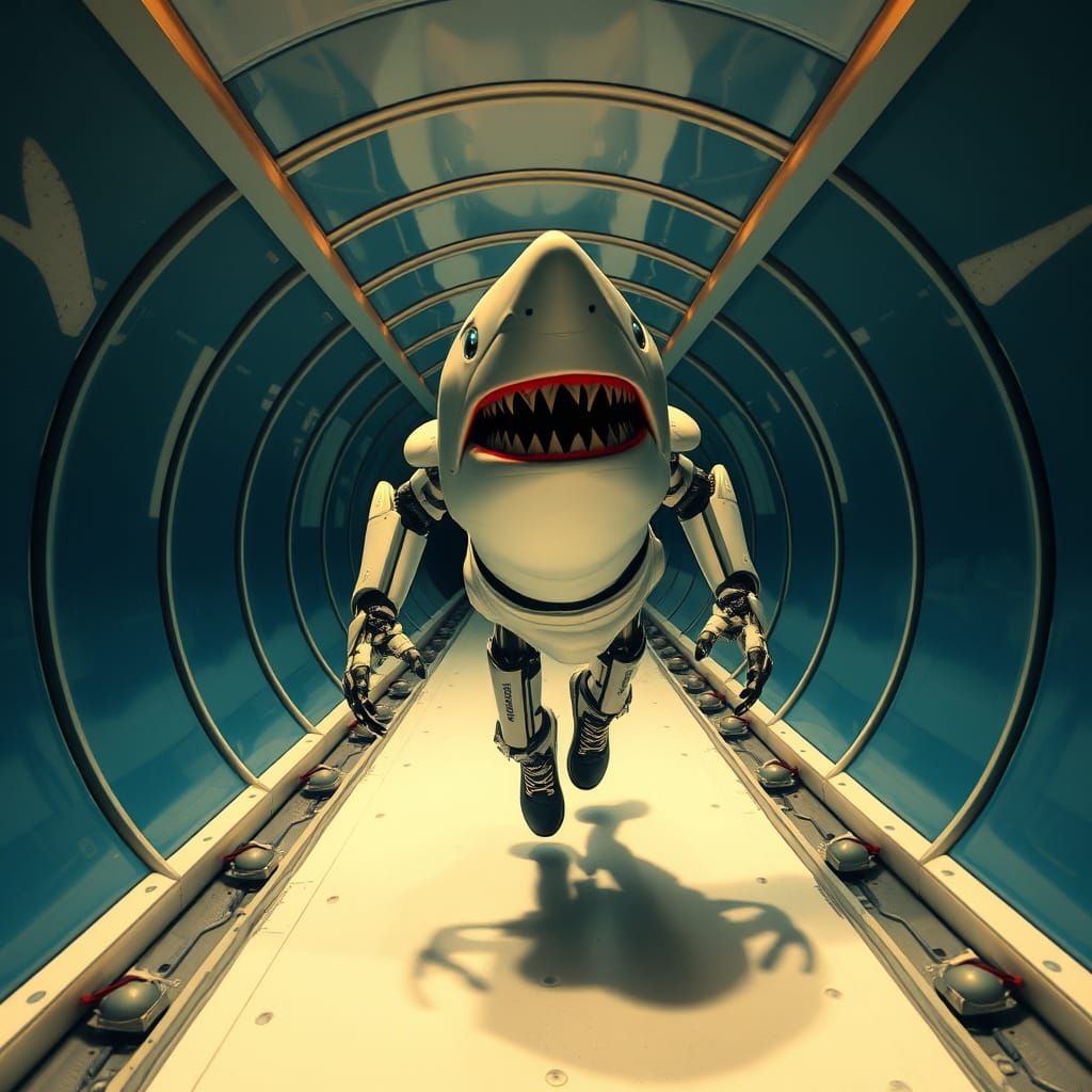 Robot Shark Chases Man Through Underwear Tunnels