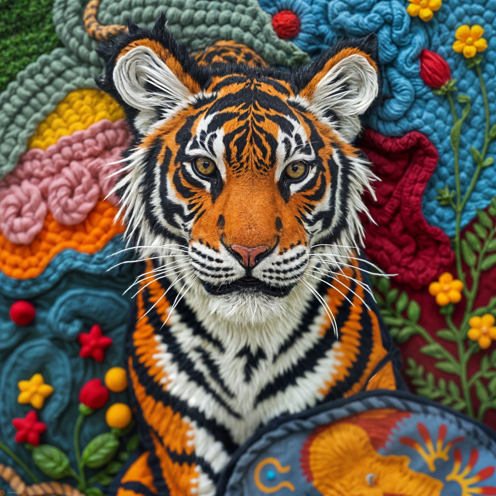 Surreal Tiger Fabric Art
