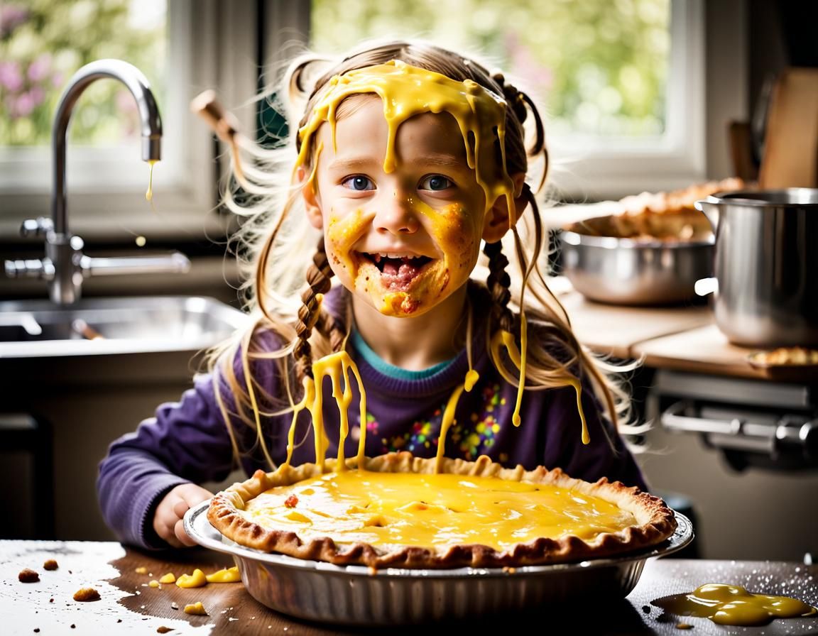Girl has fun with a custard pie