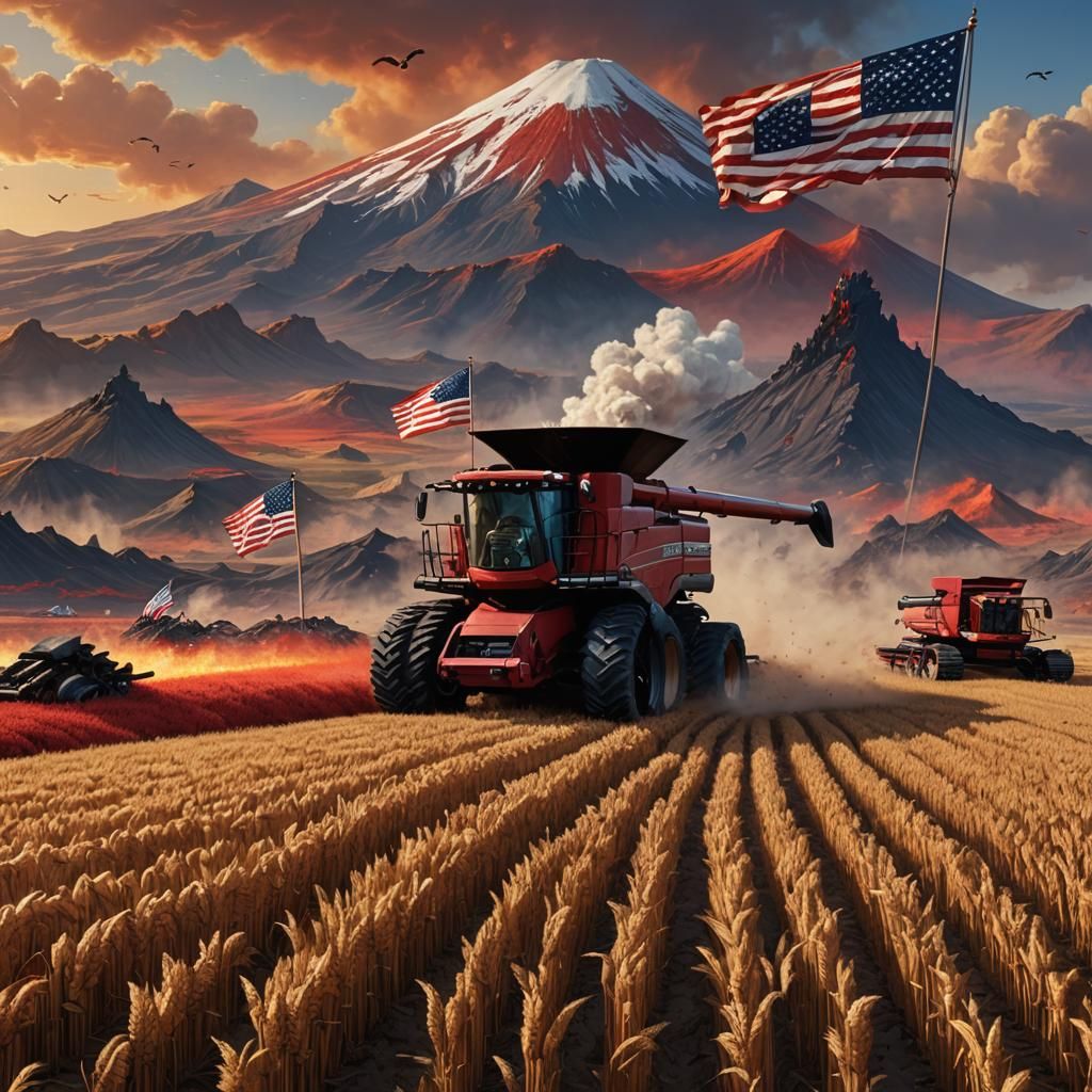 American Combine: Matte Painting of Volcanic Farmland