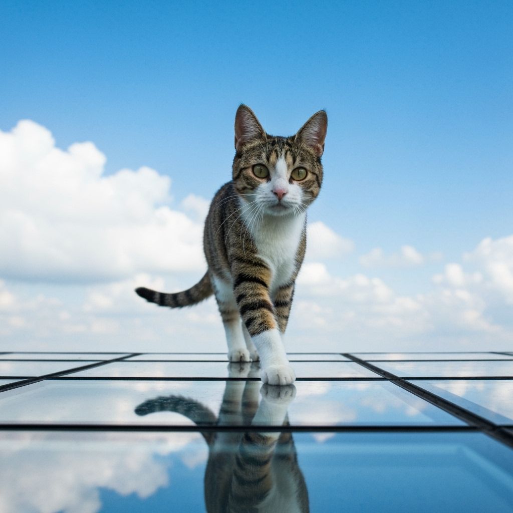 Cat Walks On Sky Above Clouds