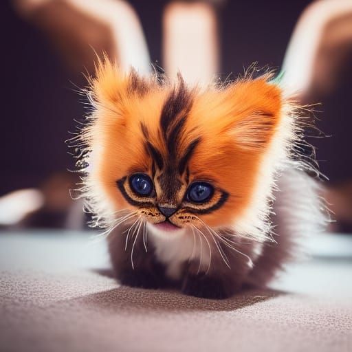 Cute Spider Kitten with Puppies, Hyperrealistic Photo