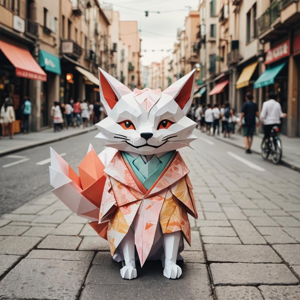 Kitsune Spirit Smirking in Barcelona: Manga Style