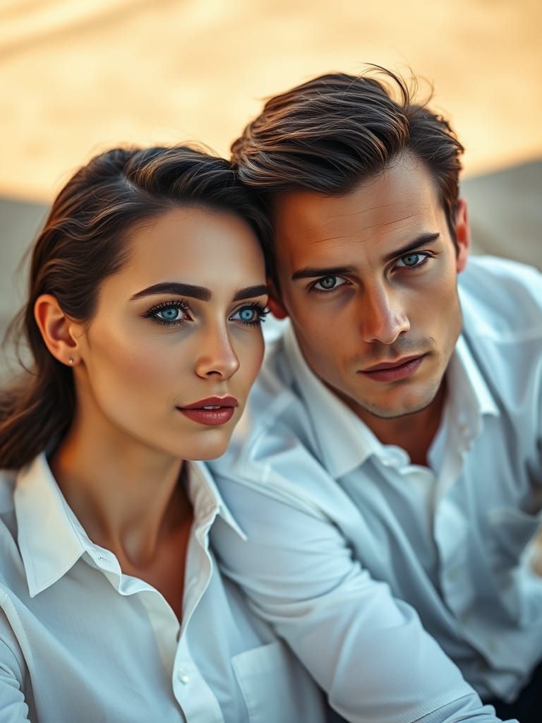 Sophisticated Couple Embracing in Warm Golden Light