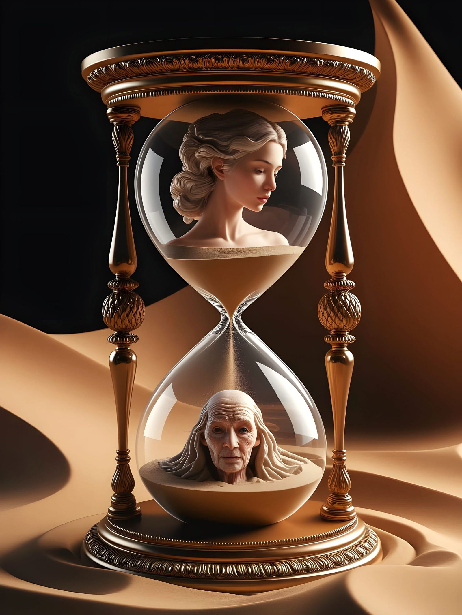 Time's Majestic Reckoning in Ornate Hourglass Fantasy