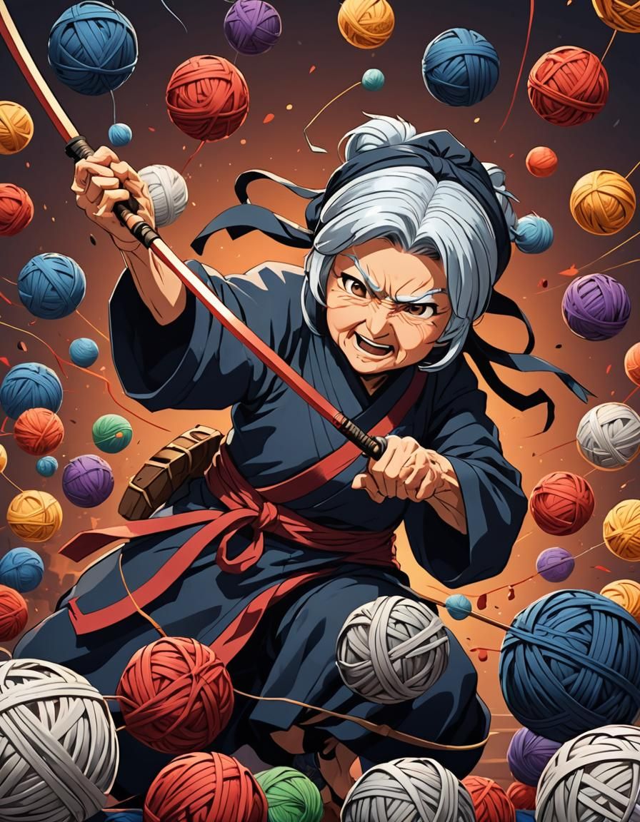 Anime Granny Ninja Yarn Battle Cel-Shaded Art
