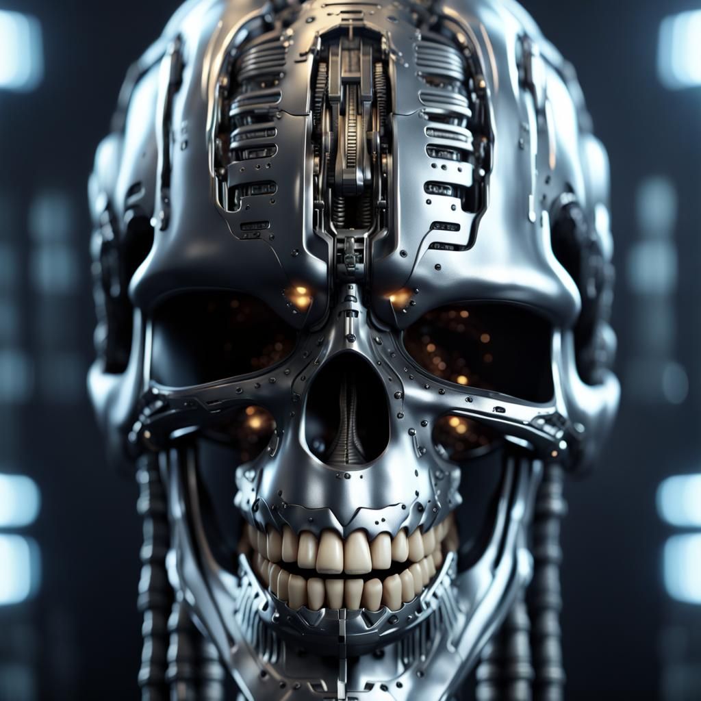 Cybernetic Skull with Human Teeth in Sci-Fi Style