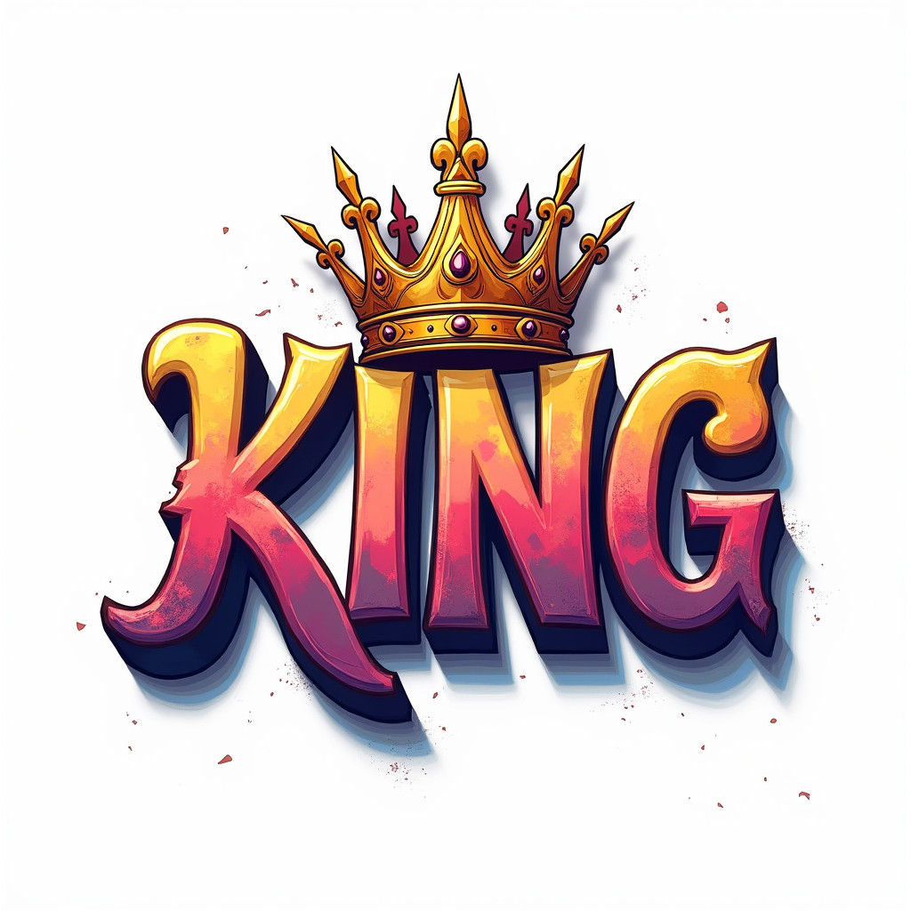 Vibrant Graffiti 'KING' with Crown, Digital Art