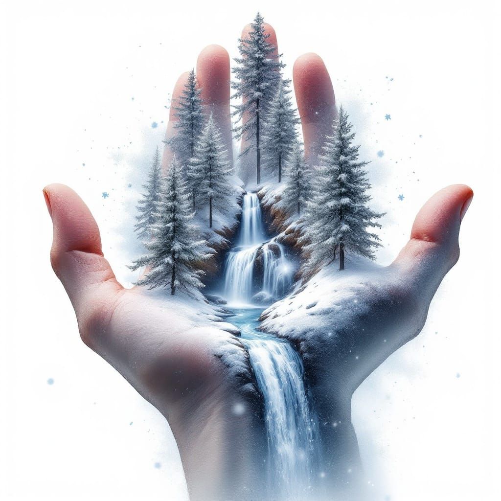 Ethereal Giant Hand Unfolds a Winter Wonderland
