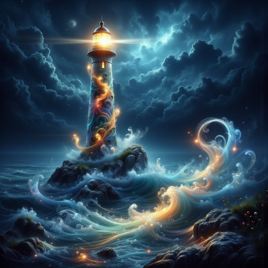 Lighthouse in Storm with Dreamy, Ethereal Lighting