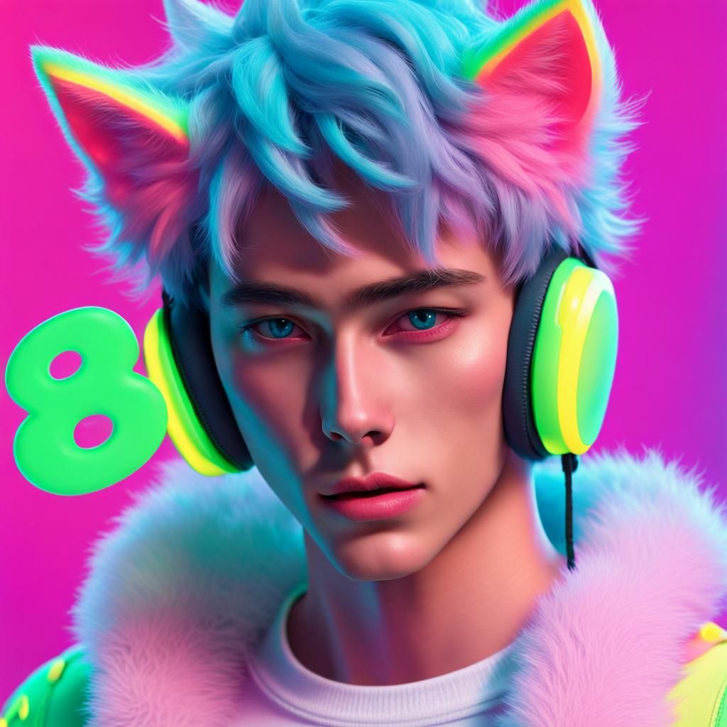 Catboy Magazine Cover in Neon Vaporwave Style