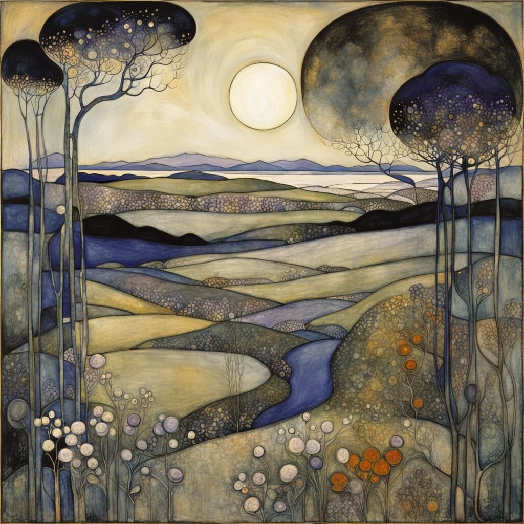 Mysterious Deep Blue Night Landscape with Violet Hues