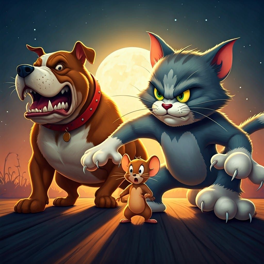 Cat and Mouse Cartoon Chase in Hanna-Barbera Style