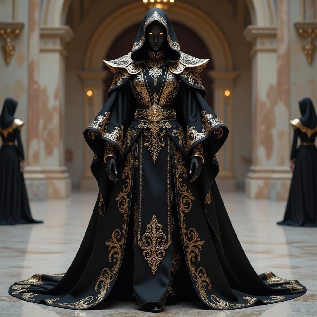 Luxurious Black and Gold Monster in Biomechanical Style