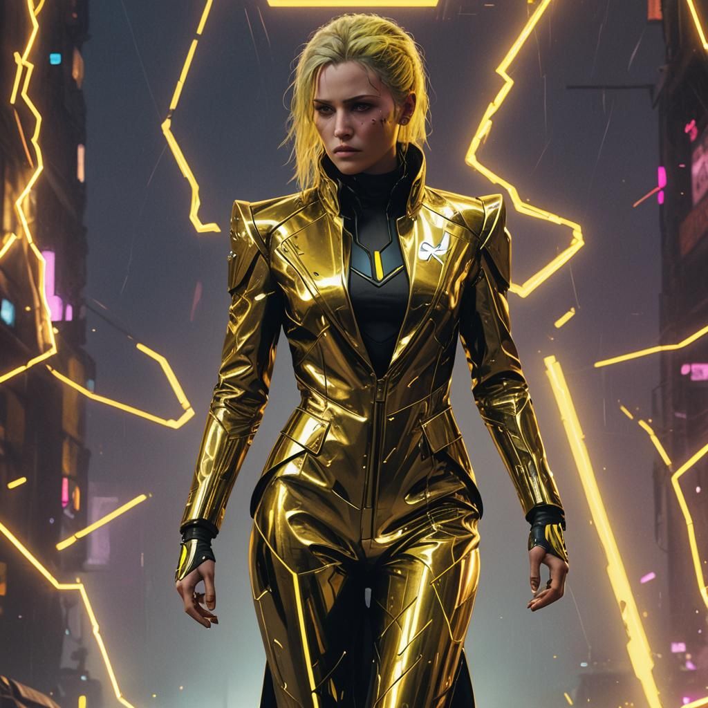 Queen's Cyberpunk Kiss Under Yellow Lightning