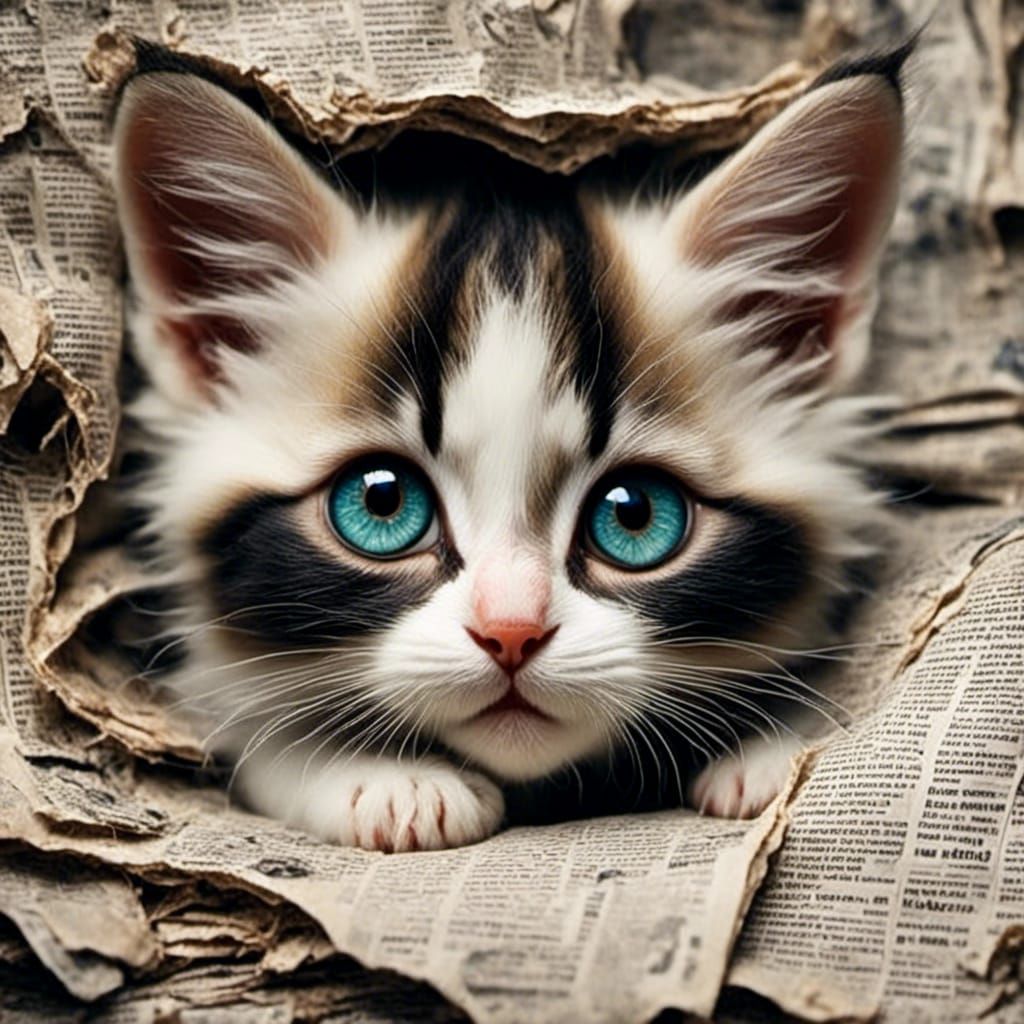 Newspaper Kitten: Adorable AI-Generated Art