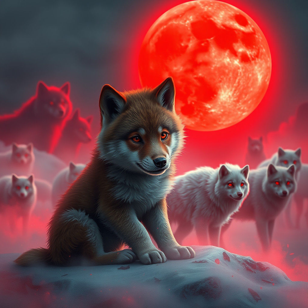 Ethereal Wolf Pup in Fantasy Landscape Painting