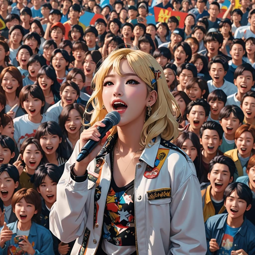 Pop Star Performance with Anime Art Elements