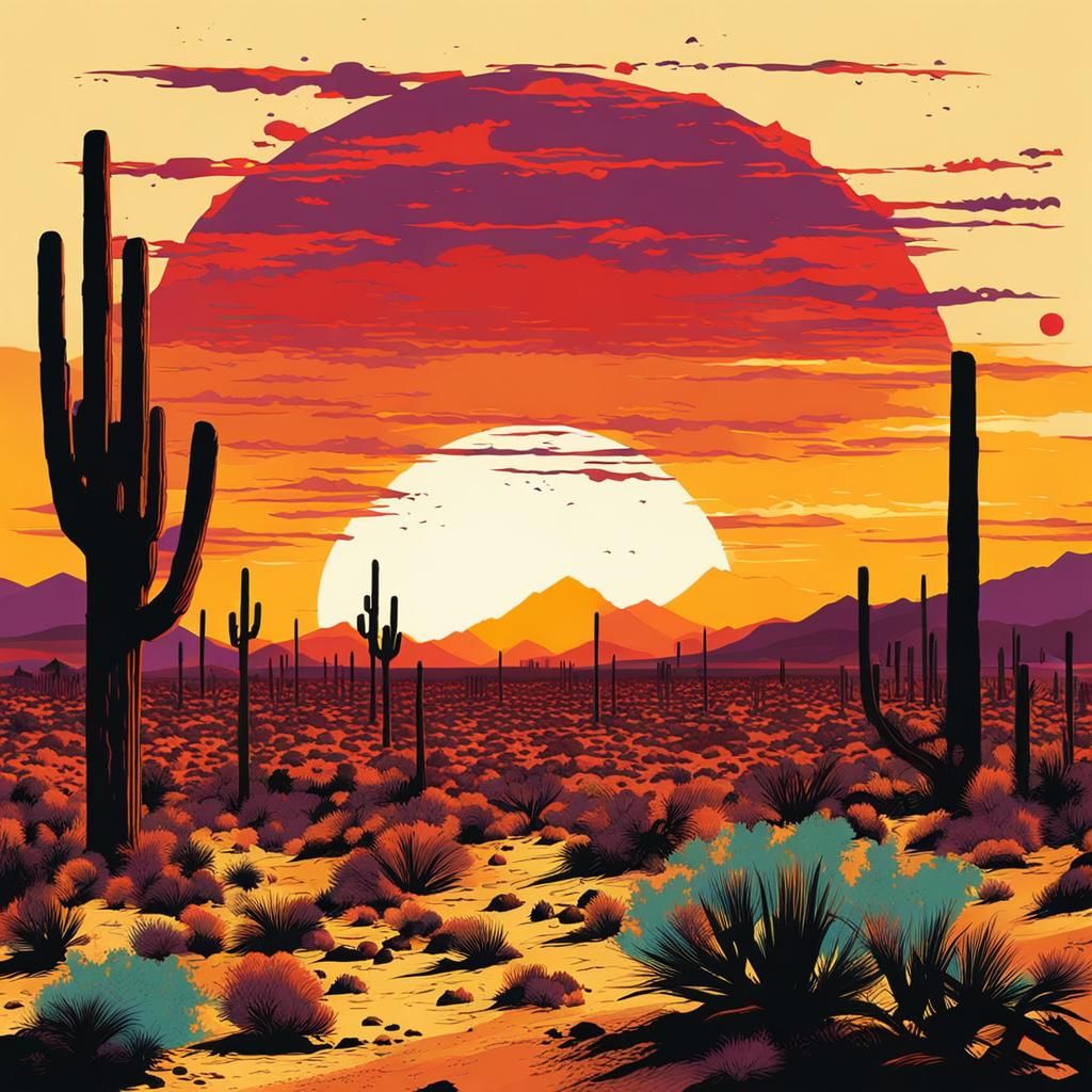 Mojave Desert Sunrise in Geometric Pop Art Style