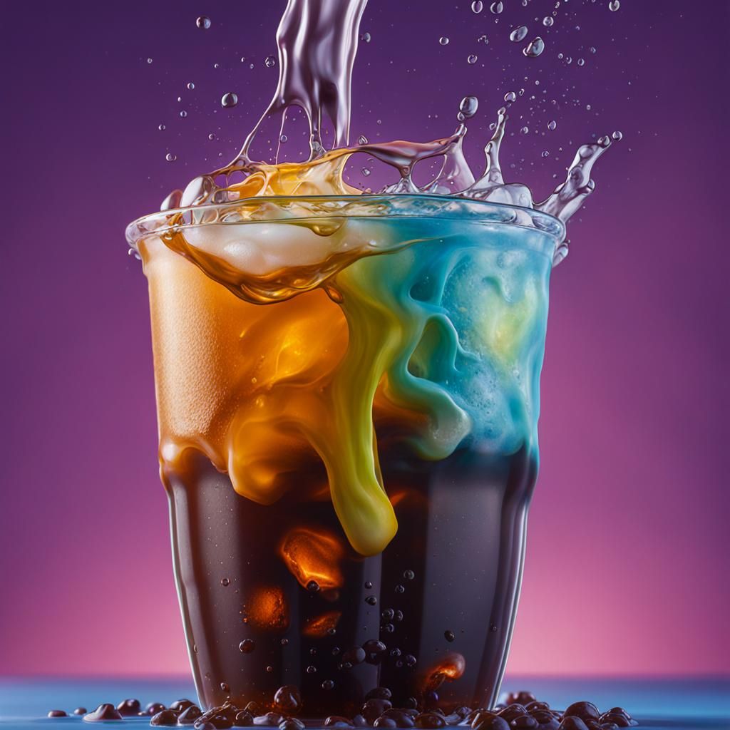 Hyperrealistic Boba Tea Splash Art in Vivid Color