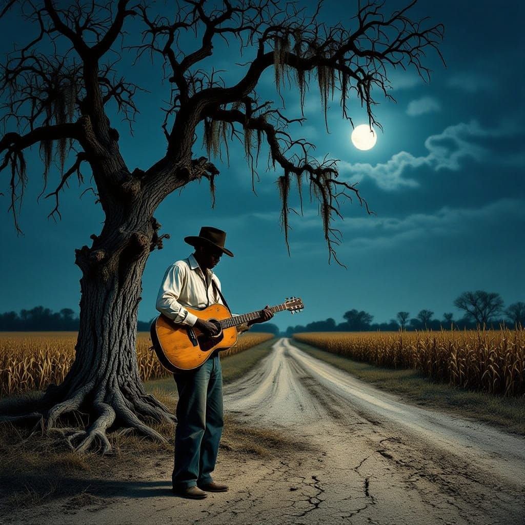 Robert Johnson at Moonlit Crossroads, Rural Mississippi, 193...