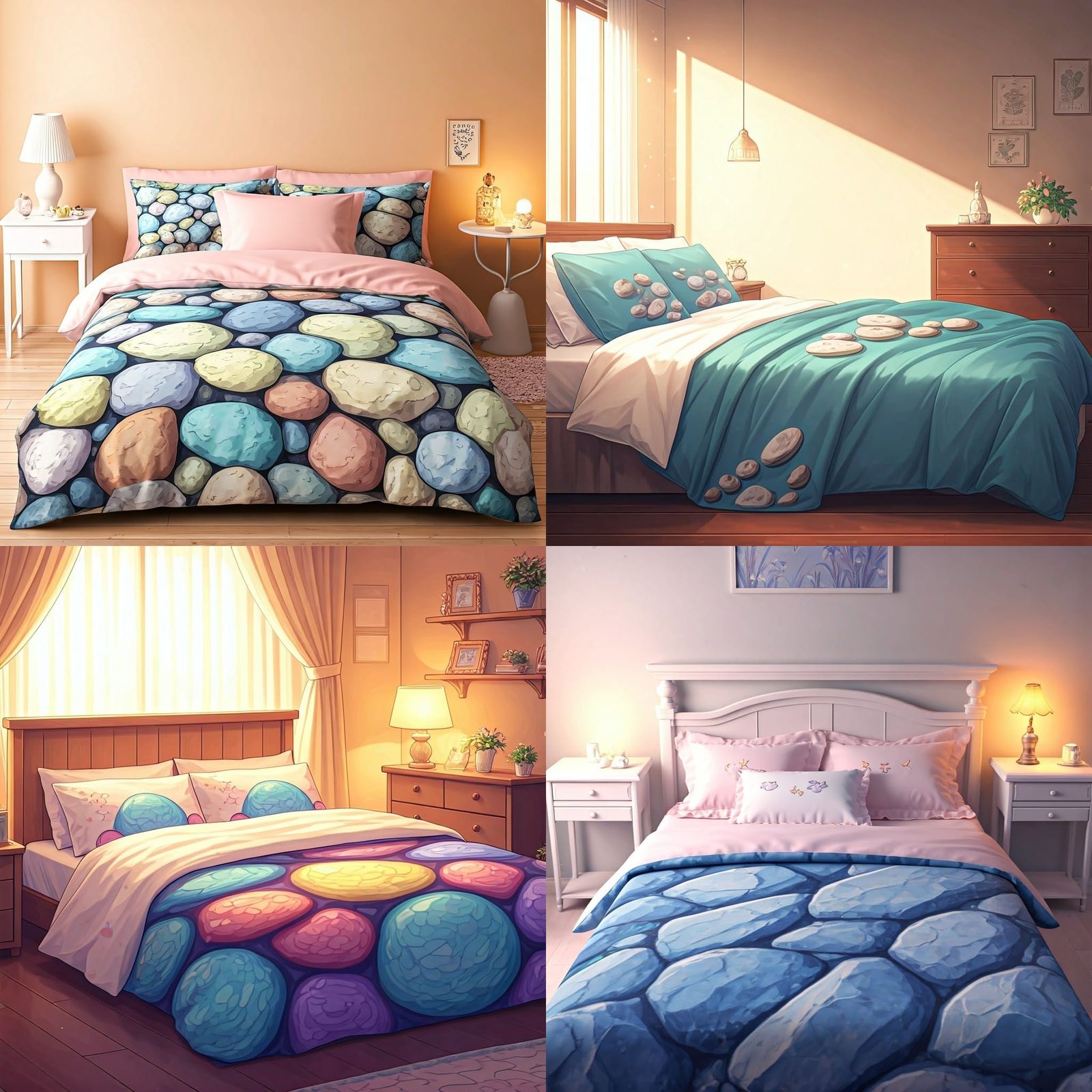 Rock Print Bed Sheets in Cute Anime Bedroom