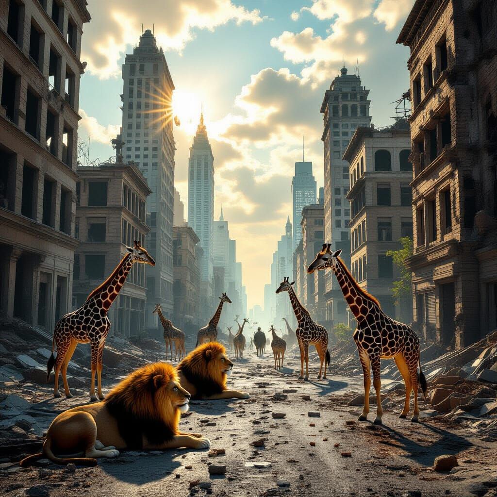 Abandoned City Reclaimed by Wildlife in Cinematic Style