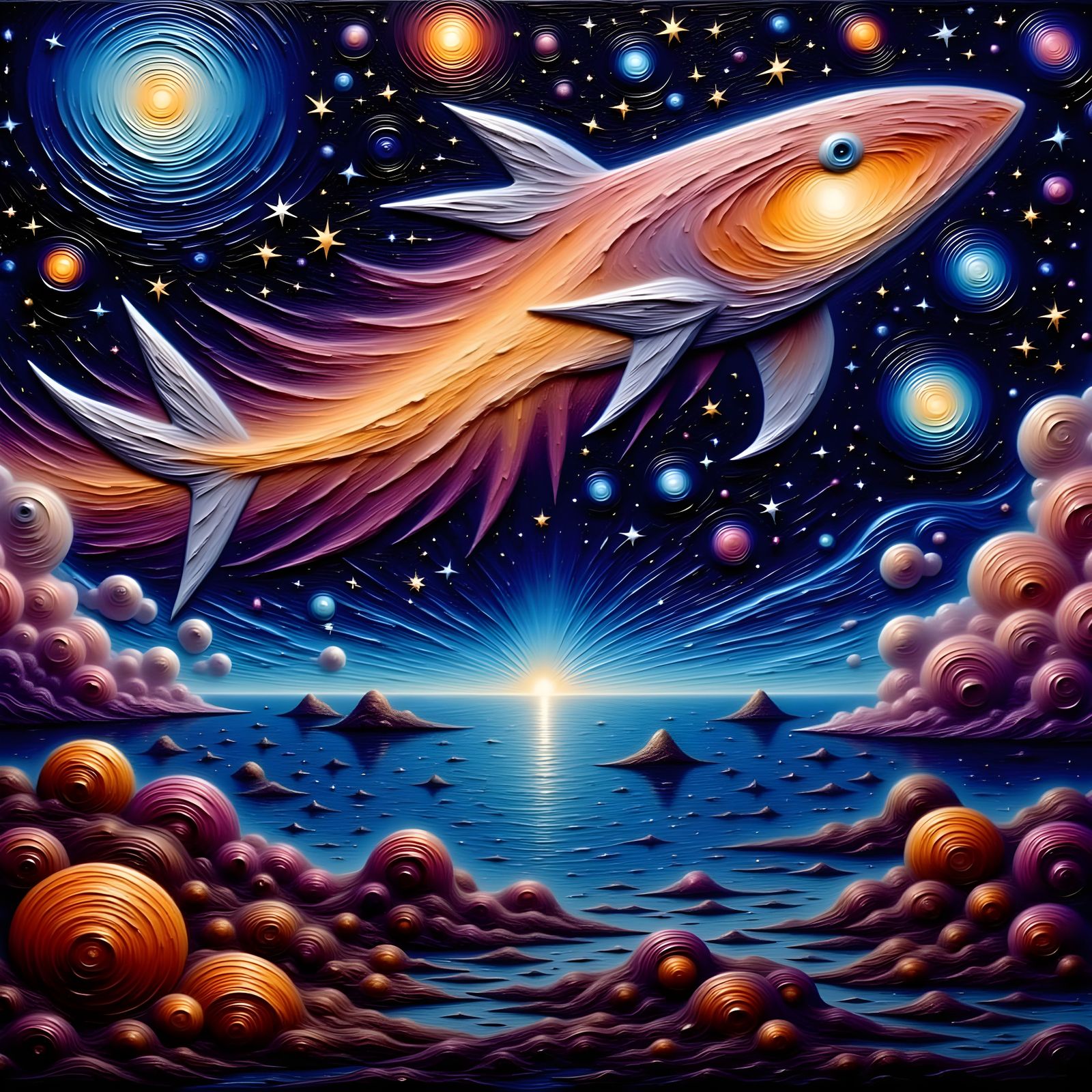 Cosmic Nebula Shark Swims Through Astral Nebula