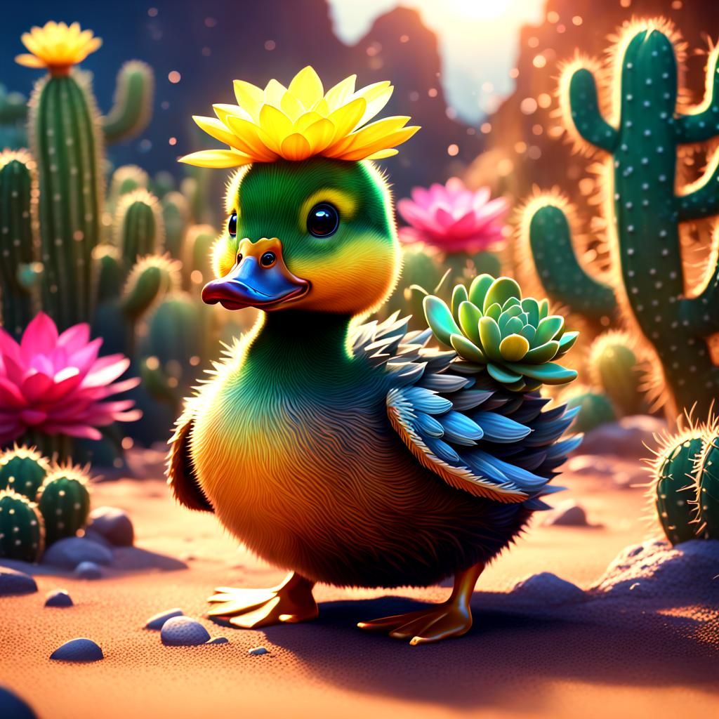 Adorable Cactus Duckling Fantasy Art