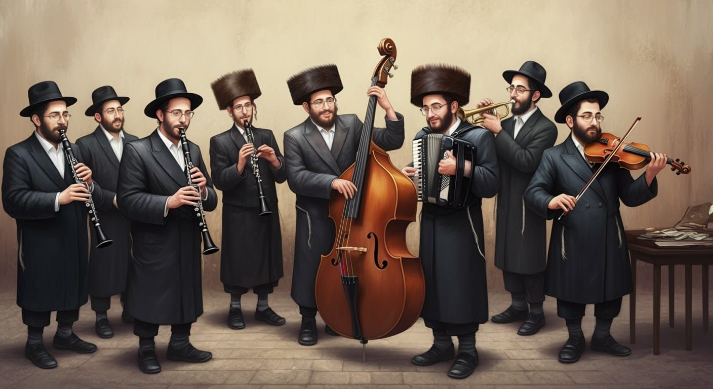 Joyful Hasidic Klezmer Band in Pastel Digital Illustration