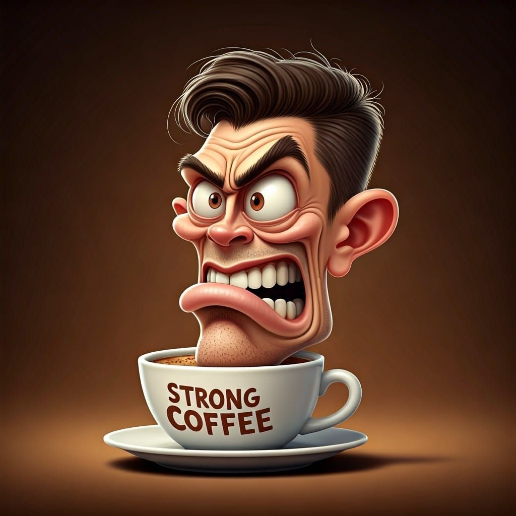 Angry Coffee Cup Caricature with Volumetric Lighting