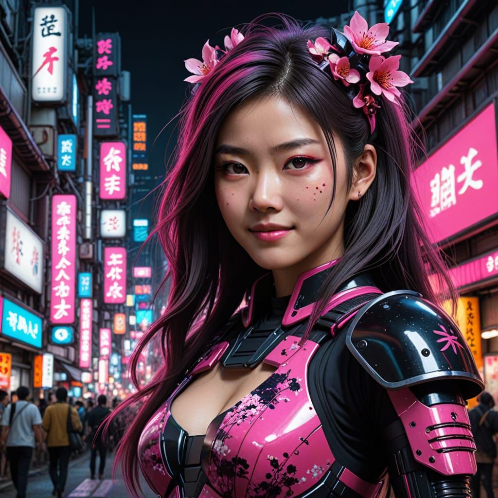 Ethereal Futuristic Geisha in a Cyberpunk Tokyo