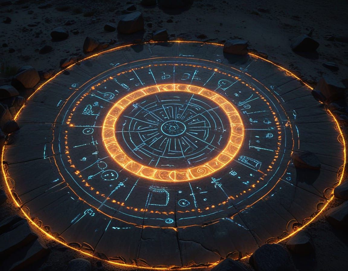 Ancient Portal Geoglyphs in Vibrant Synchromism