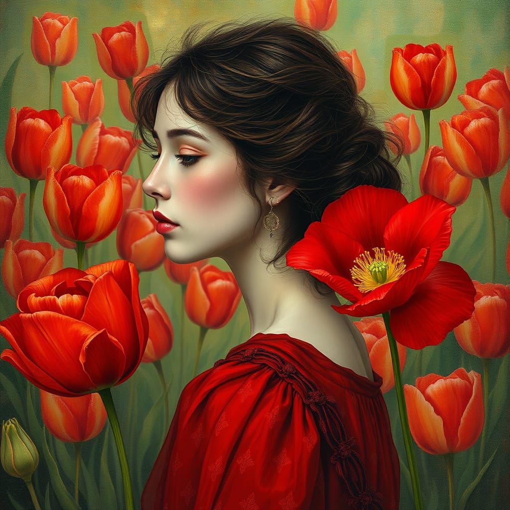 Surreal Goddess Emerges from Cosmic Bloom in Vibrant Hues