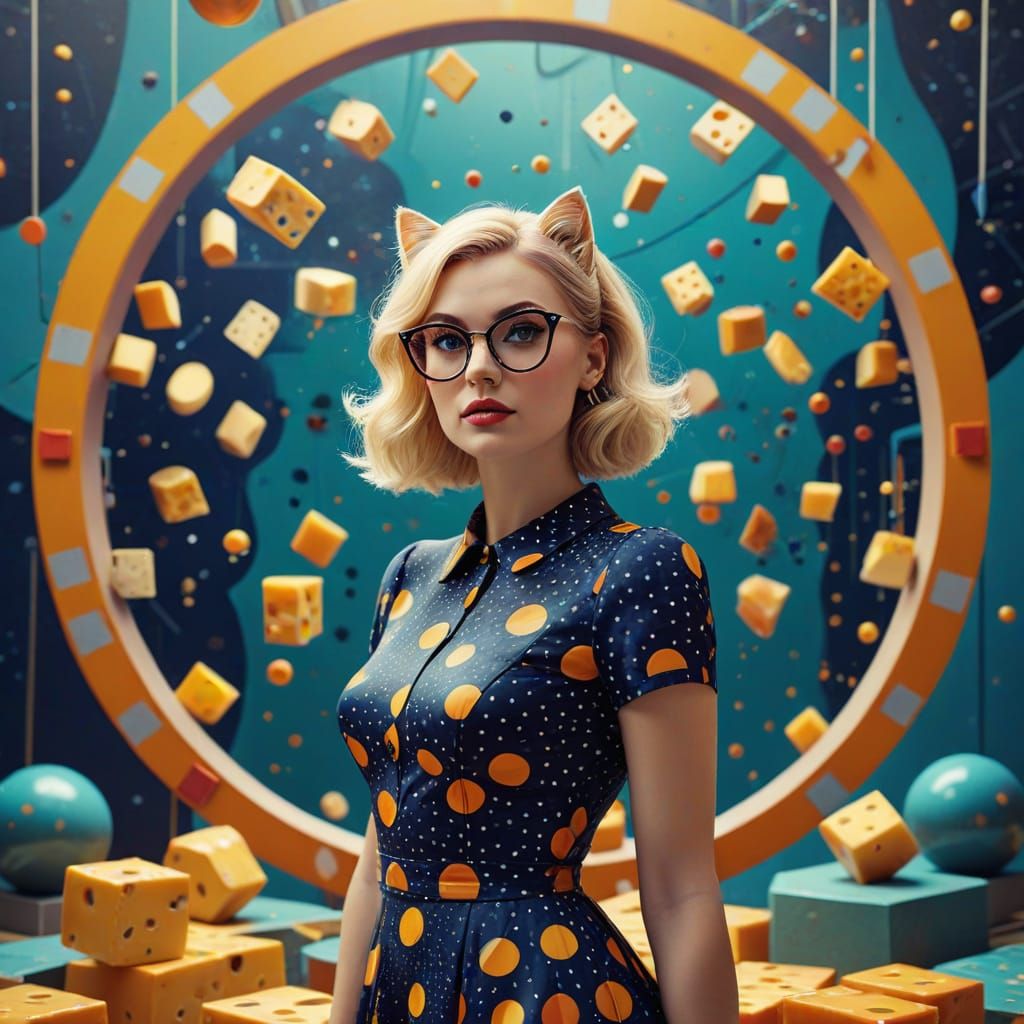 Retro-Futuristic Blonde with Cheese Wedges in Matte Painting
