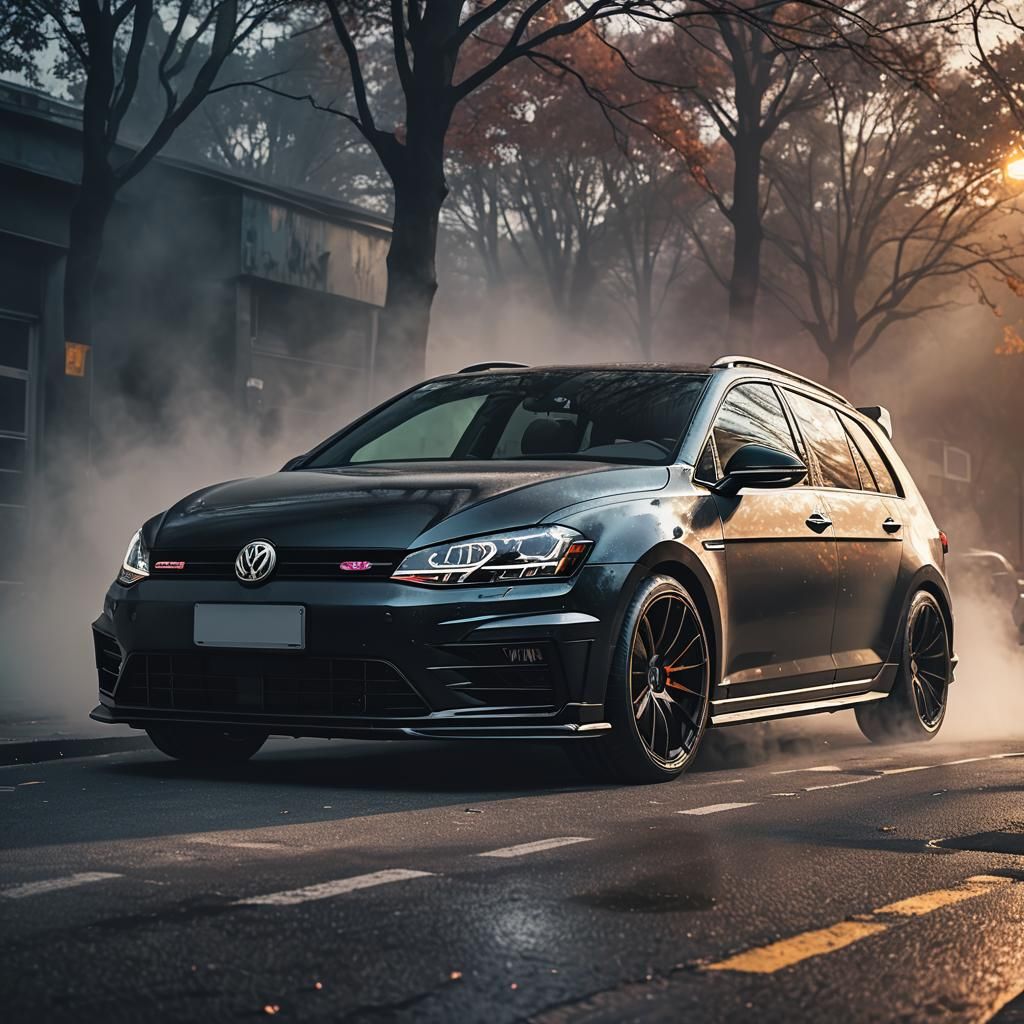 Black VW Golf 7R Variant with Widebody, Hyperrealistic