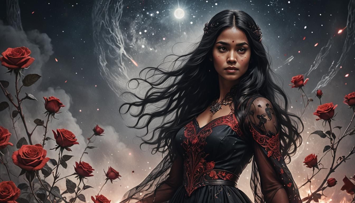 Fiery Woman in Pencil and Ink Drawing