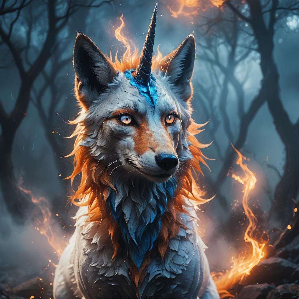 Mythic Fox-Unicorn Hybrid in Digital Ecosystem