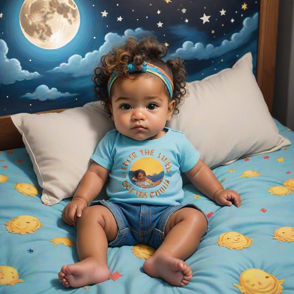 Latin Baby Boy with Beard Cuddles Baby Girl at Night