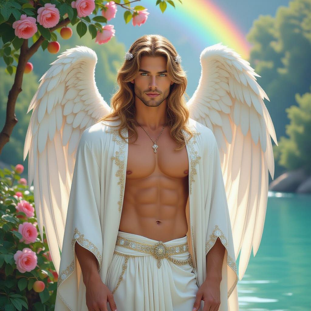 Ethereal Angel with Diamond Wings in Pre-Raphaelite Style