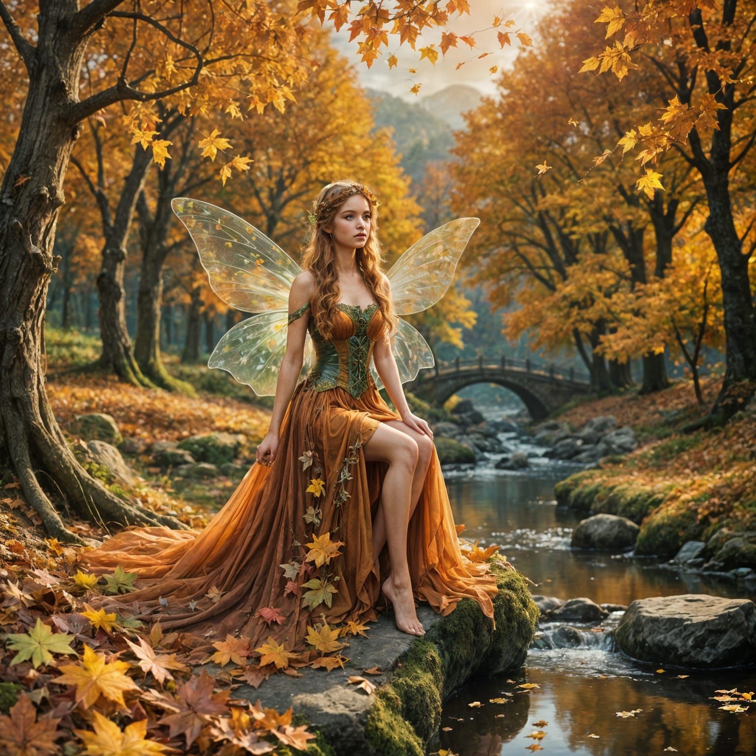 Enchanting Fairy in Autumn Scenery