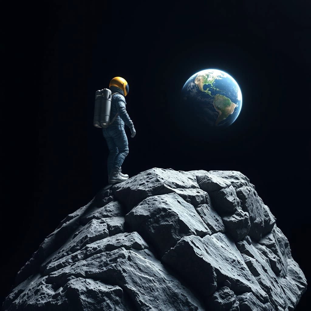 Astronaut on Asteroid in Futuristic Space Landscape