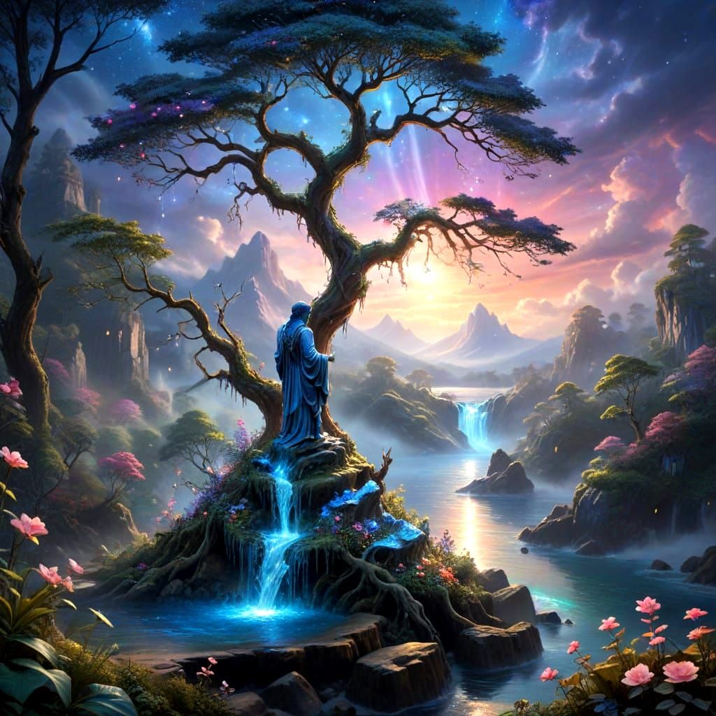 Ethereal Crystal Monk in Vibrant Jungle Paradise