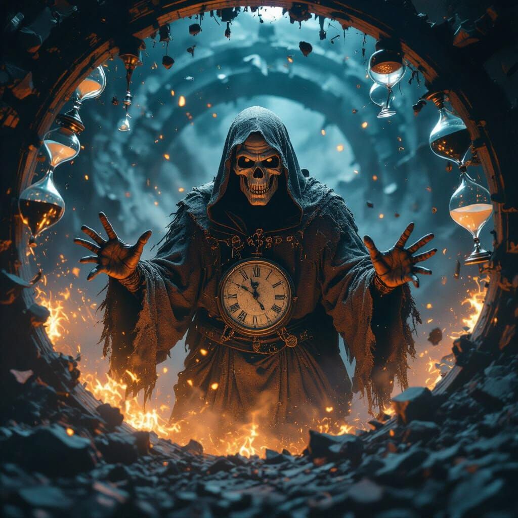 Deranged Father Time in Cosmic Vortex